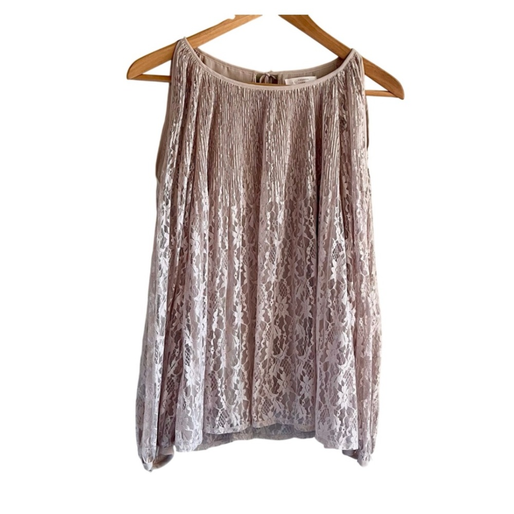 Lauren Conrad Lace Overlay Pleated Blouse – Blush Beige, Size M